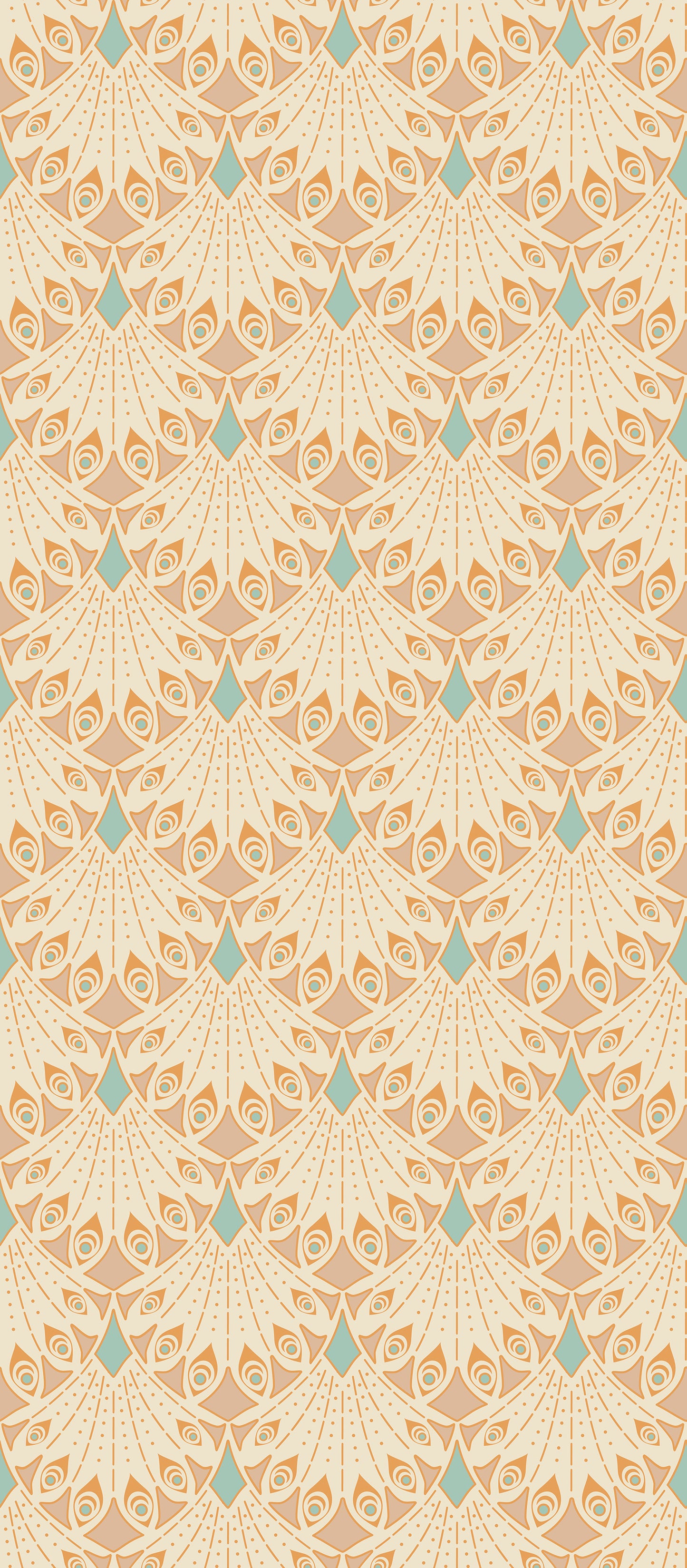 An intricate geometric pattern featuring stars and floral motifs in shades of gold, beige, and light blue on a seamless background of Decor2Go Wallpaper Mural.