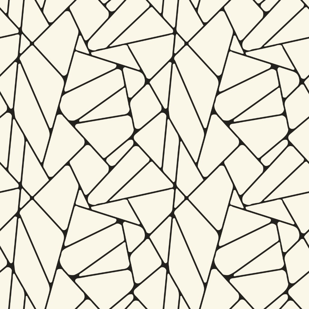 Abstract Geometry Wallpaper Mural from Decor2Go Wallpaper Mural consists of overlapping and interconnected black lines forming various triangular shapes on a white background, available in custom sizing.