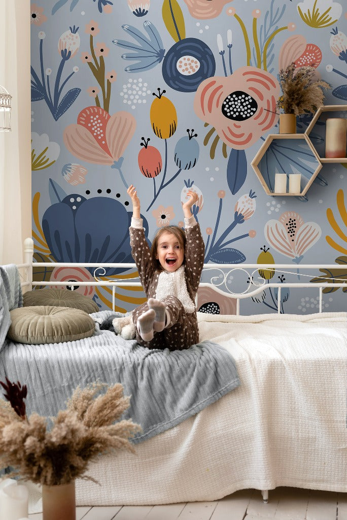 Colouring Book Garden Wallpaper Mural in kids room