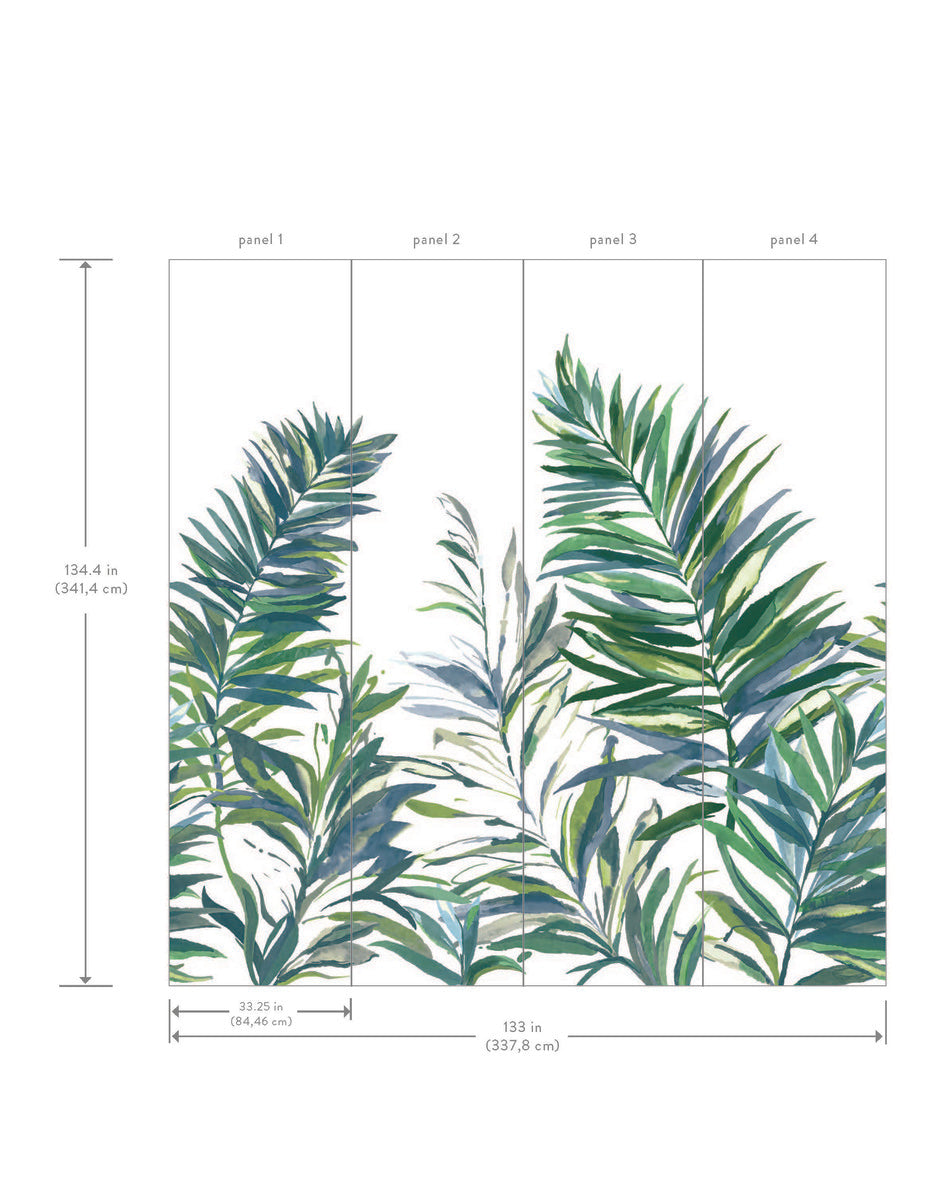 Swaying Palms Green & Blue Mural (4 Panels)