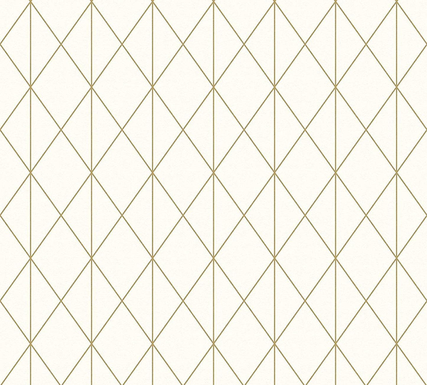 The Diamond Geometric wallpaper by Ontario features an abstract pattern with a beige backdrop, highlighted by gold lines that create diamond shapes in a symmetrical grid. This drop match design exudes simplicity and elegance with its minimalist geometric style, covering 56 square feet.