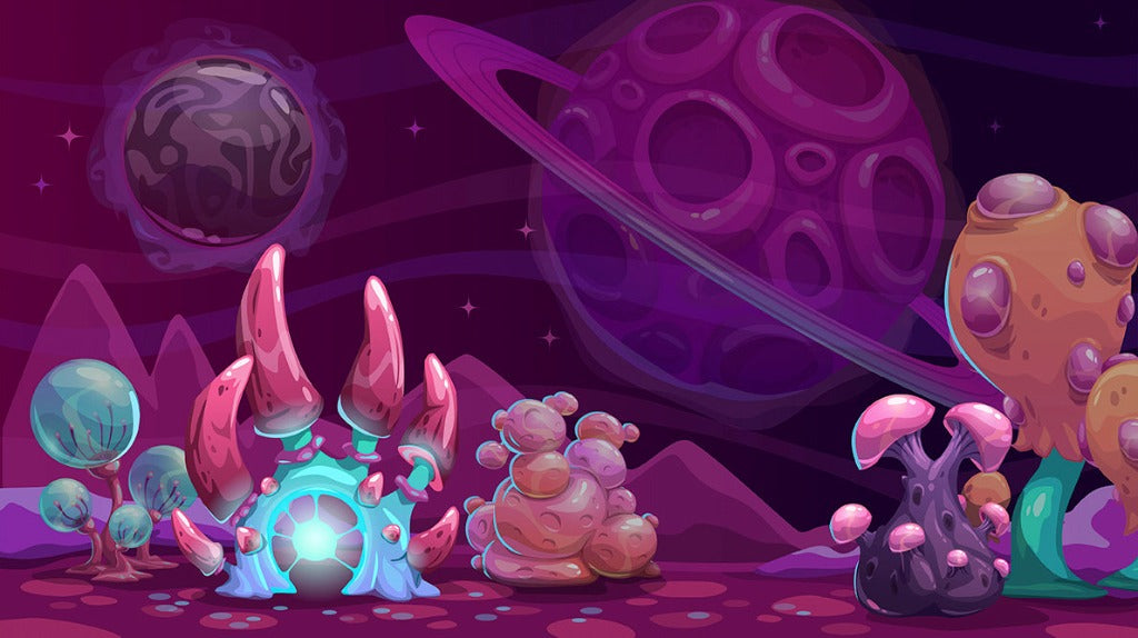 Fantasy Alien Purple Landscape and Planets