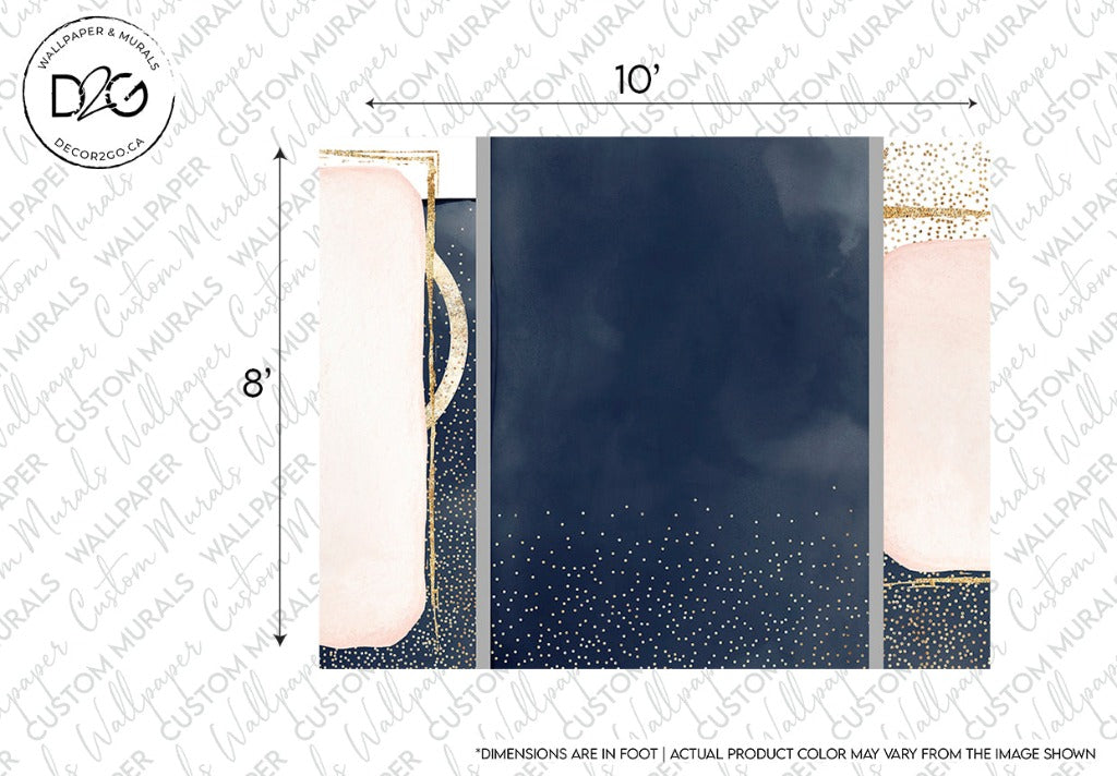 Product image of three Decor2Go Wallpaper Mural samples featuring abstract shapes and distinct textures in neutral colors, displayed alongside a ruler for scale.