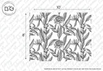 Decor2Go Wallpaper Mural featuring a Paradise Flower Wallpaper Mural with a black and white floral landscape design, marked with dimensions for size reference.