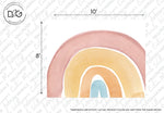 Watercolor pastel rainbow wallpaper with muted tones of peach, cream, and light blue, displayed with dimensions indicating 10 inches by 8 inches. Ideal for children's room decor. - Decor2Go Wallpaper Mural Watercolor Rainbow Wallpaper Mural