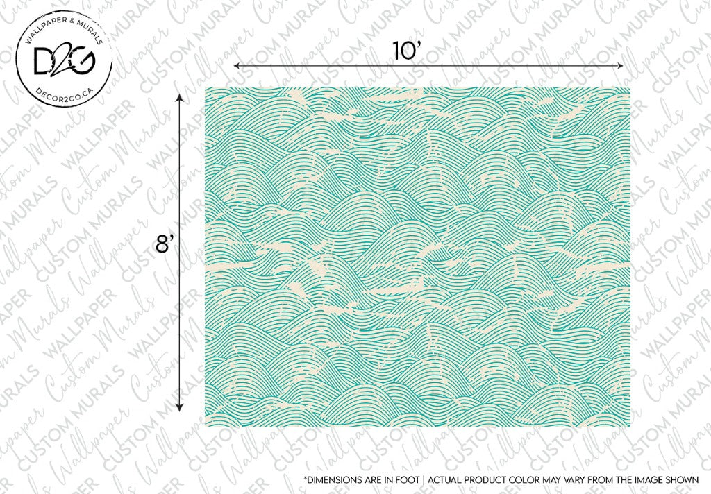 Blue, turquoise wave or wavy wallpaper mural 
