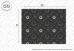 This image shows a black decorative Solaris Wallpaper Mural, measuring 10 by 8 inches, featuring a detailed celestial design with circles and sacred geometry patterns, predominantly in grey tones by Decor2Go Wallpaper Mural.