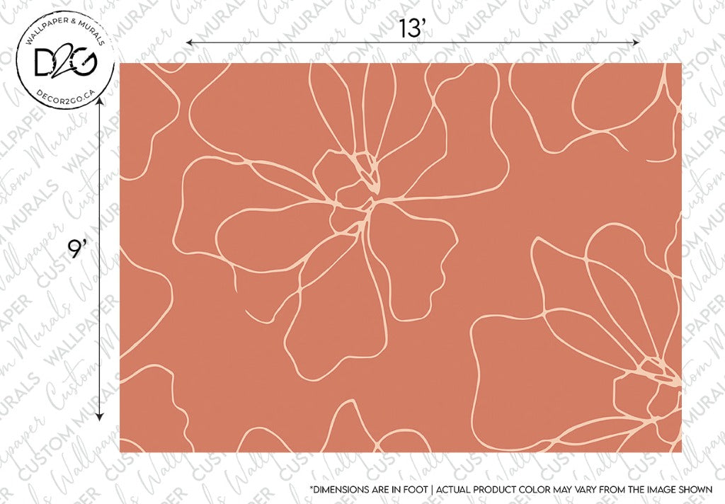 Blossom Flower Lines Wallpaper Mural flowers  in pink color sizes