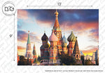 Image shows the iconic Saint Basil's Cathedral in Moscow, Russia, with its vibrant, colorful onion-shaped domes against a striking sunset sky. This custom Decor2Go Wallpaper Mural St. Basil’s Cathedral Wallpaper Mural measures 13 feet by 9 feet. Please note that actual product color may vary from the image shown.