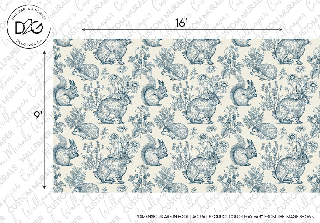 Forest animals and plants seamless pattern. Hare, hedgehog, squirrel, berries strawberry, flowers lavender and chamomile wallpaper