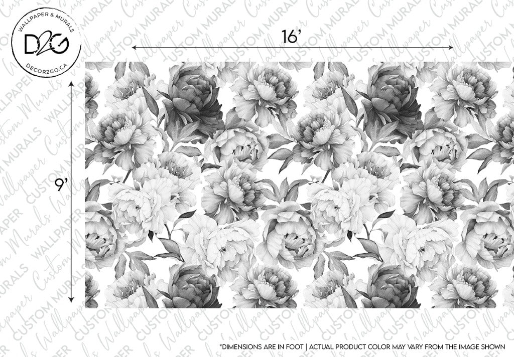 Black and White Peonies Wallpaper Mural cozy