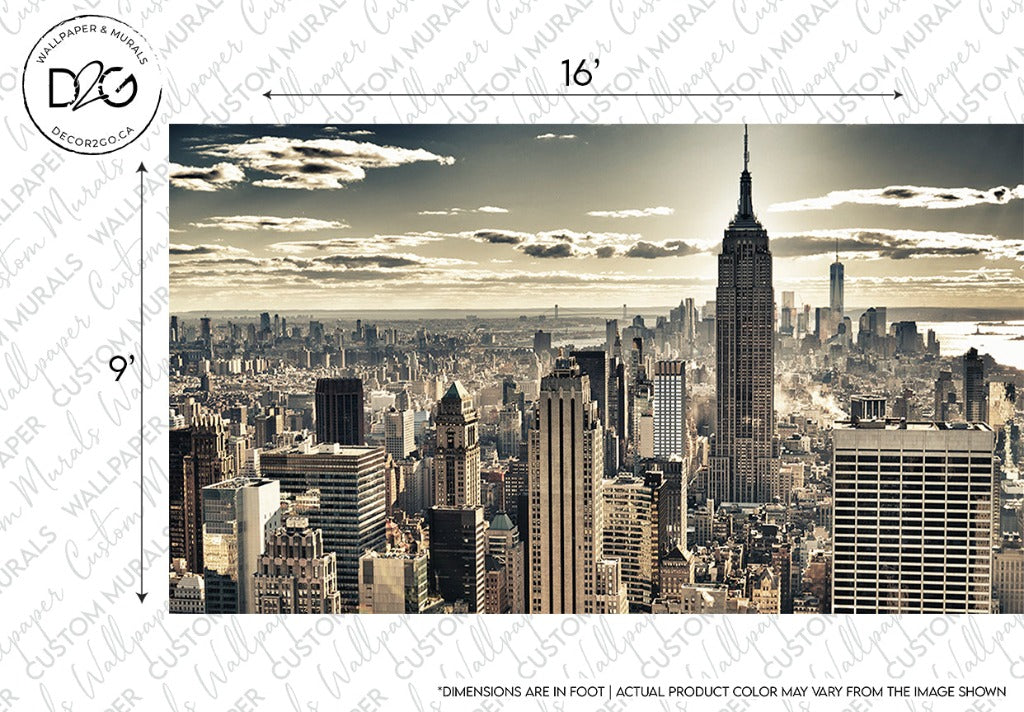 New York sky line view. Beautiful taupe brown New York city view wallpaper mural