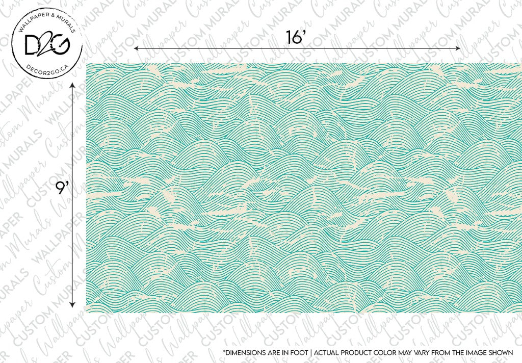 Blue, turquoise wave or wavy wallpaper mural 