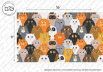 Colorful illustration of various cartoon owl designs with multiple expressions and colour palettes, arranged in rows on a white background with a 16-inch measurement scale at the top from Decor2Go Wallpaper Mural's Cat Party Wallpaper Mural.