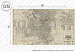A vintage map of Greater Winnipeg Wallpaper Mural, featuring detailed street layouts, railroad lines, and geographical boundaries marked within a 16 by 9 inch frame, presented in earthy tones from Decor2Go Wallpaper Mural.