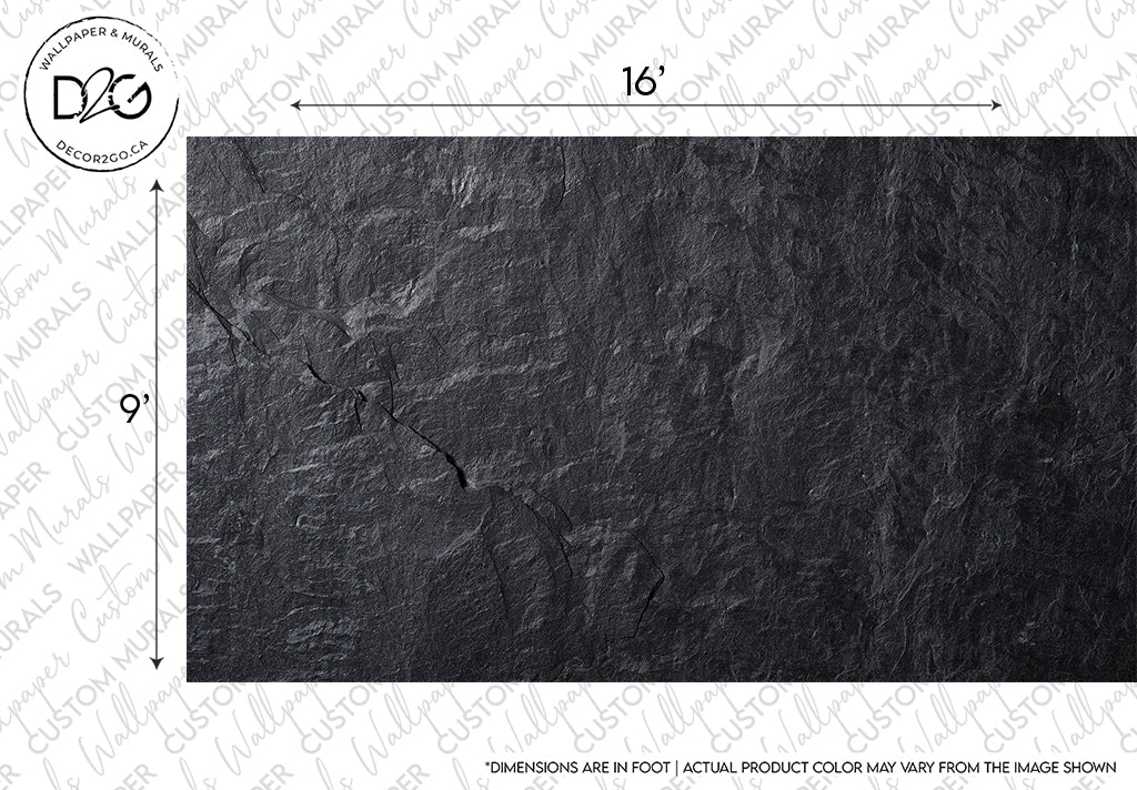 A close-up image featuring a textured dark gray Decor2Go Wallpaper Mural surface with subtle veins. The top of the image notes dimensions as 16" by 59". A watermark "D&G Decor".