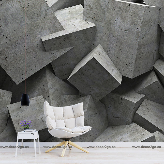 3D,Cubes, Cement, Concrete,  Faux Texture, Grey, Grey Stone, Geometric