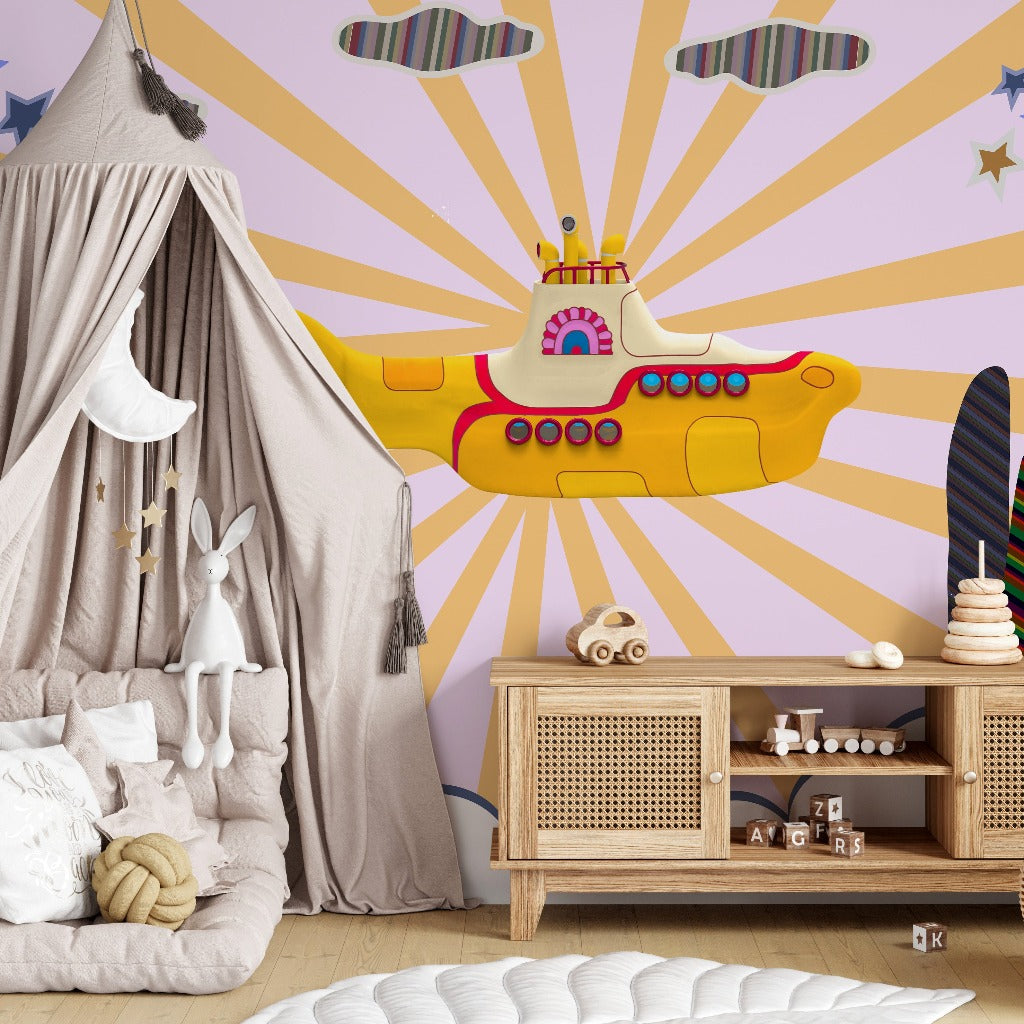 Baby room Montessori style and submarine wallpaper mural  