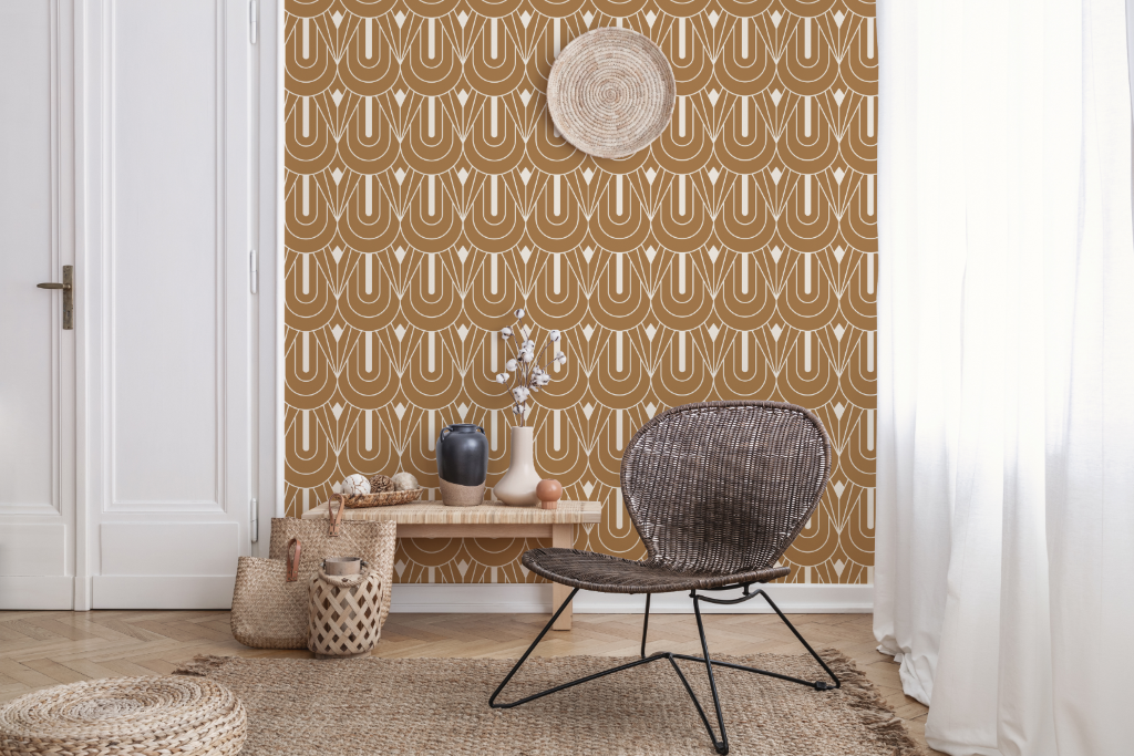 Retro Living room  fusion of geometric shapes in this timeless design wallpaper mural
