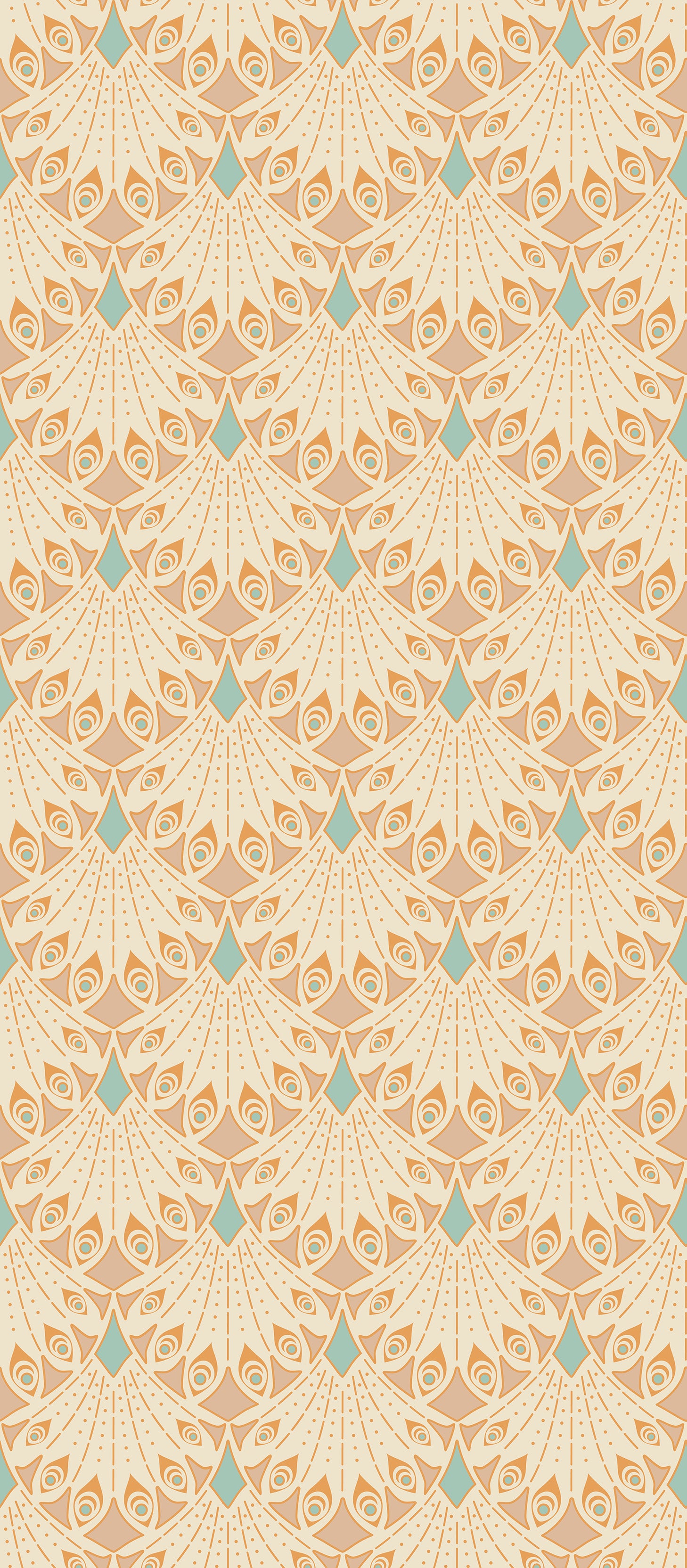 An intricate geometric pattern featuring stars and floral motifs in shades of gold, beige, and light blue on a seamless background of Decor2Go Wallpaper Mural.