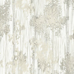 The Aspen Grove Grey Wallpaper by York Wallcoverings features an abstract botanical pattern in soft beige, gray, and off-white tones with blurred leafy shapes and vertical streaks, creating a textured, watercolor-inspired effect. Covers 60 SqFt.