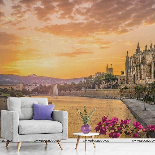 Living Room - Atardecer en España Wallpaper Mural in the living room with the gray chair