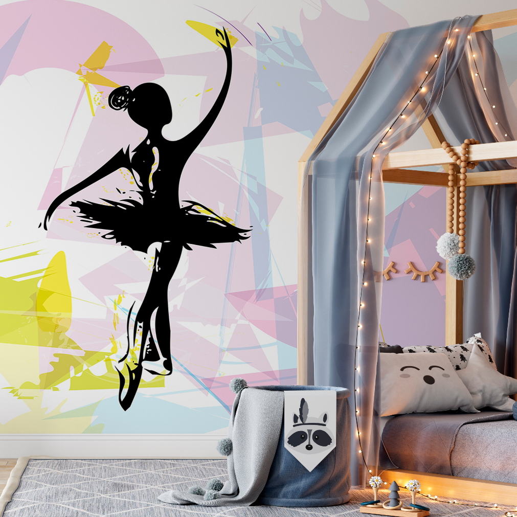 Nursery room with pink yellow and blue shadows and dancer
