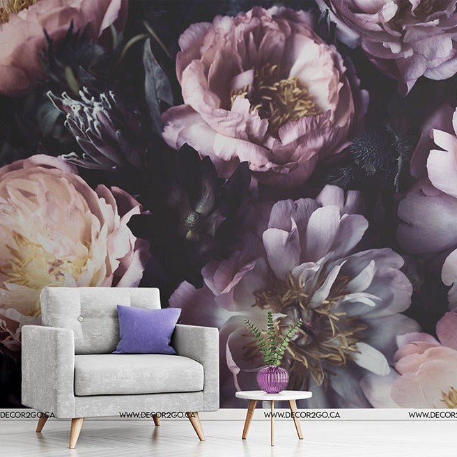 Dark peonies floral wallpaper