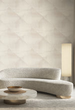 A modern design living room with warm light and diamond print wallpaper