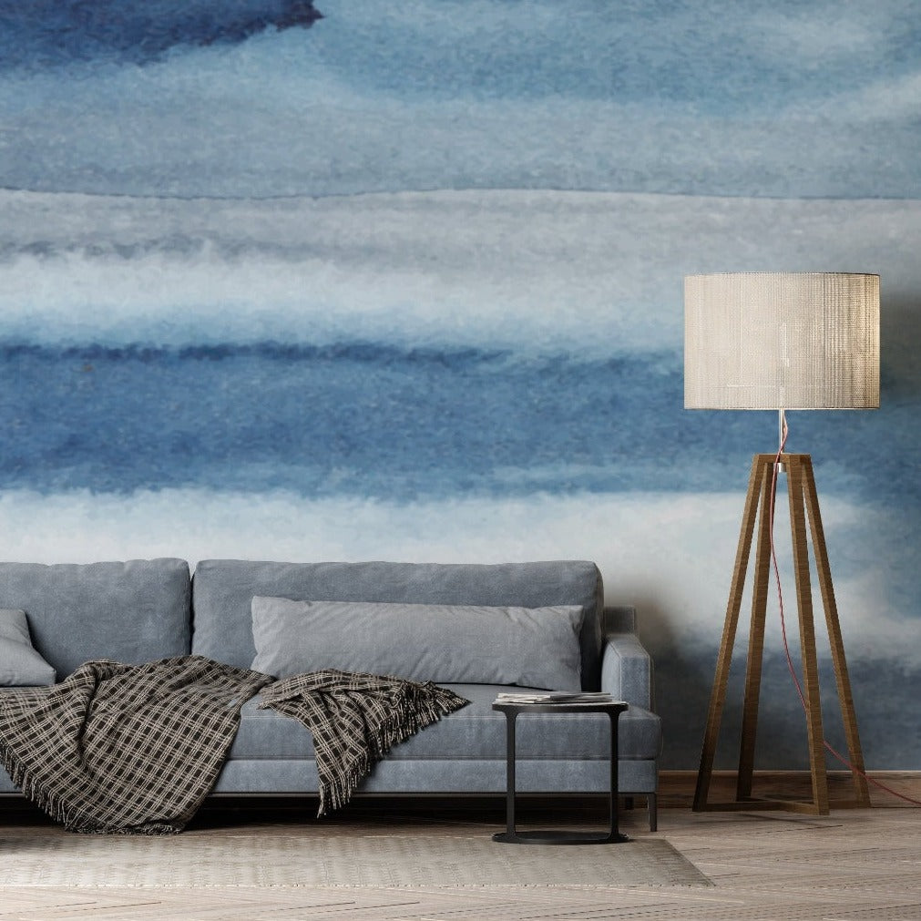 Abstract wallpaper mural in a modern living room 