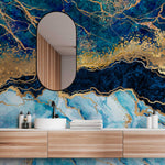 Luxury bathroom with blue and wall stone wallpaper mural 