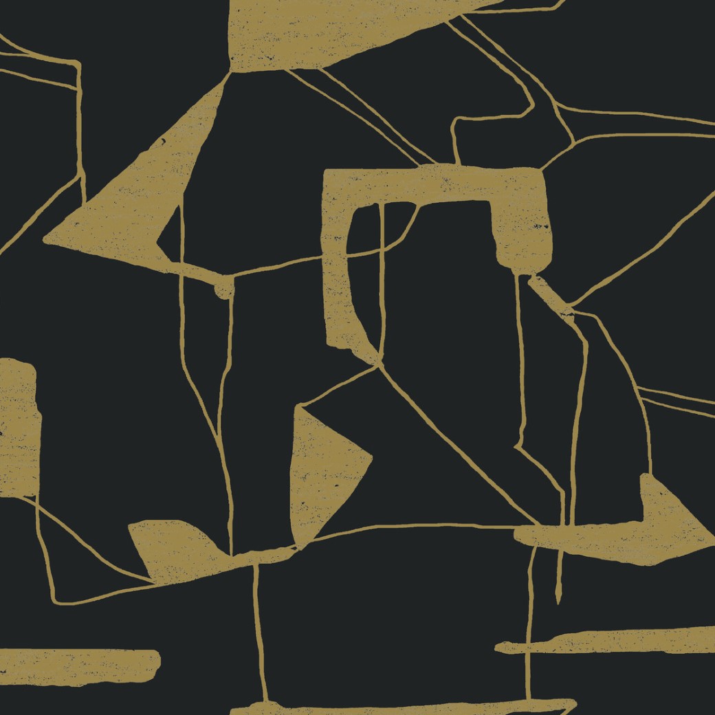 The Black & Gold Abstract Geo Wallpaper by York Wallcoverings features geometric shapes and intersecting lines in gold on a dark backdrop, enhanced with modern metallic elements for a dynamic design.