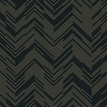 The Black & Gold Polished Chevron Wallpaper by York Wallcoverings features a dark background with thin gold chevron stripes, embodying the elegance of metallic wallpaper. This geometric design offers a dynamic and symmetrical effect, ideal for the Modern Metals Collection.