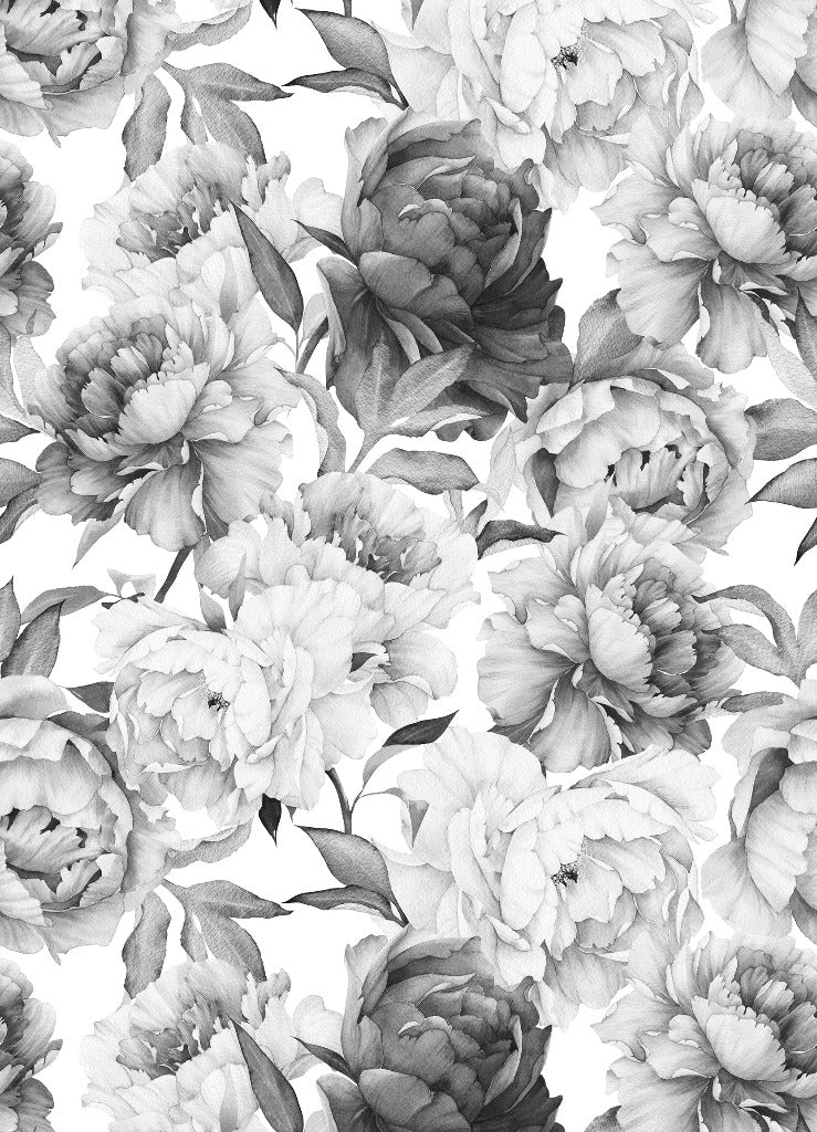 Pattern of Black and White Peonies Wallpaper Mural