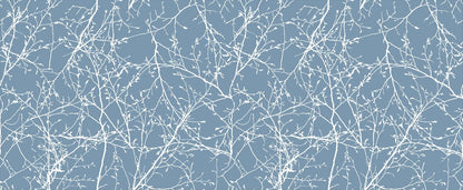 A seamless pattern featuring White Branches on a soft blue background, creating a tranquil, winter wallpaper mural by Decor2Go Wallpaper Mural.