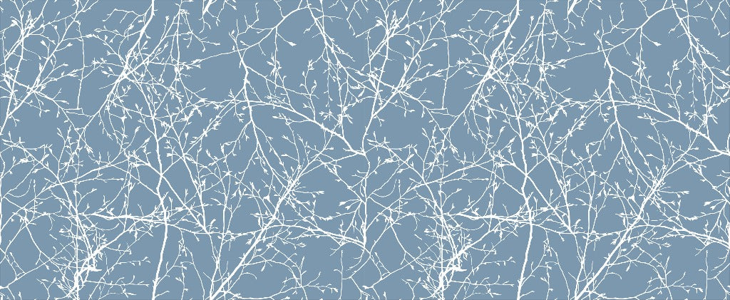 A seamless pattern featuring White Branches on a soft blue background, creating a tranquil, winter wallpaper mural by Decor2Go Wallpaper Mural.
