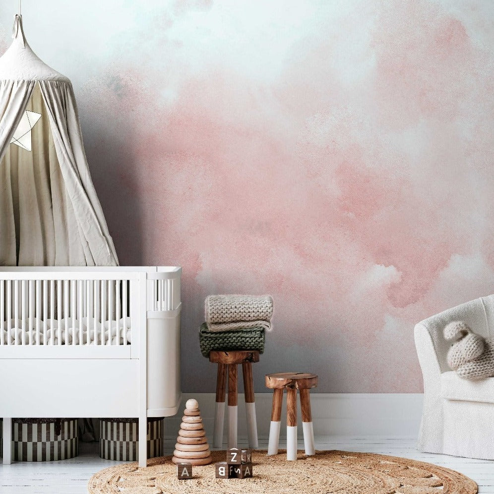 Blush Watercolor Wallpaper Mural in a baby's room