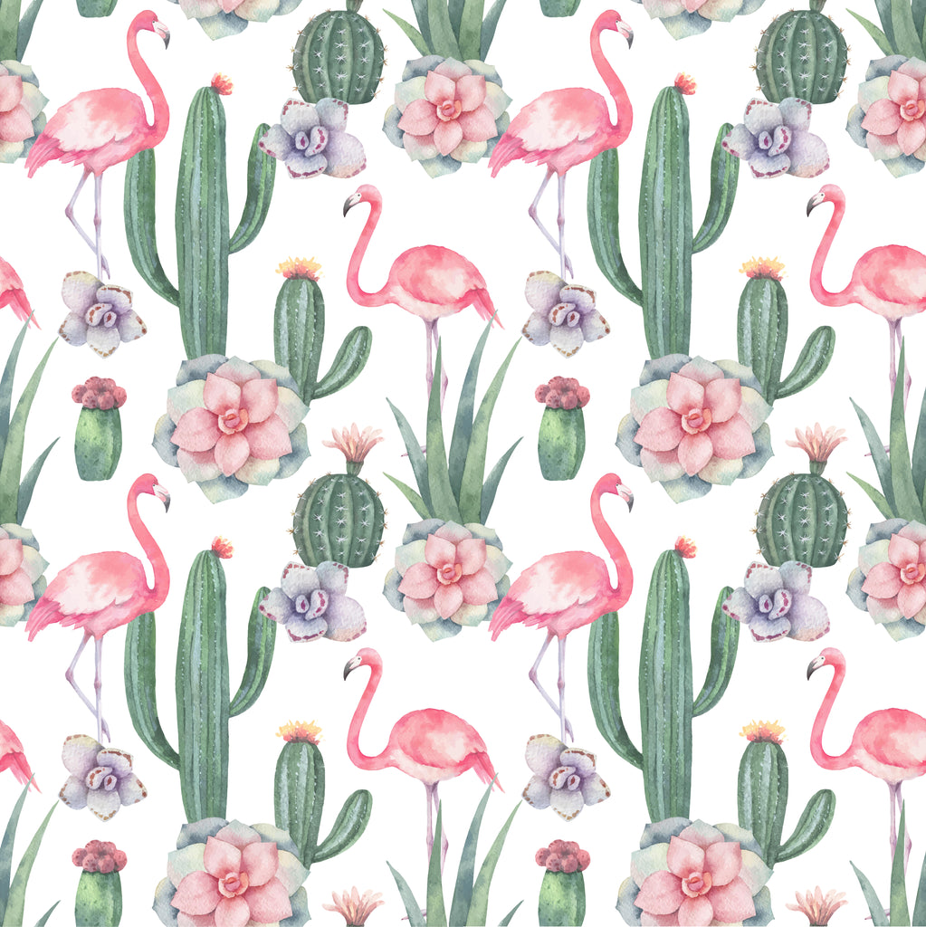 Cactus and Flamingos Wallpaper Mural pattern