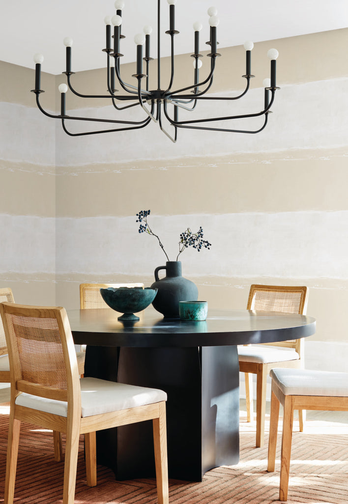 Modern dining room furniture with longitudinal striped wallpaper