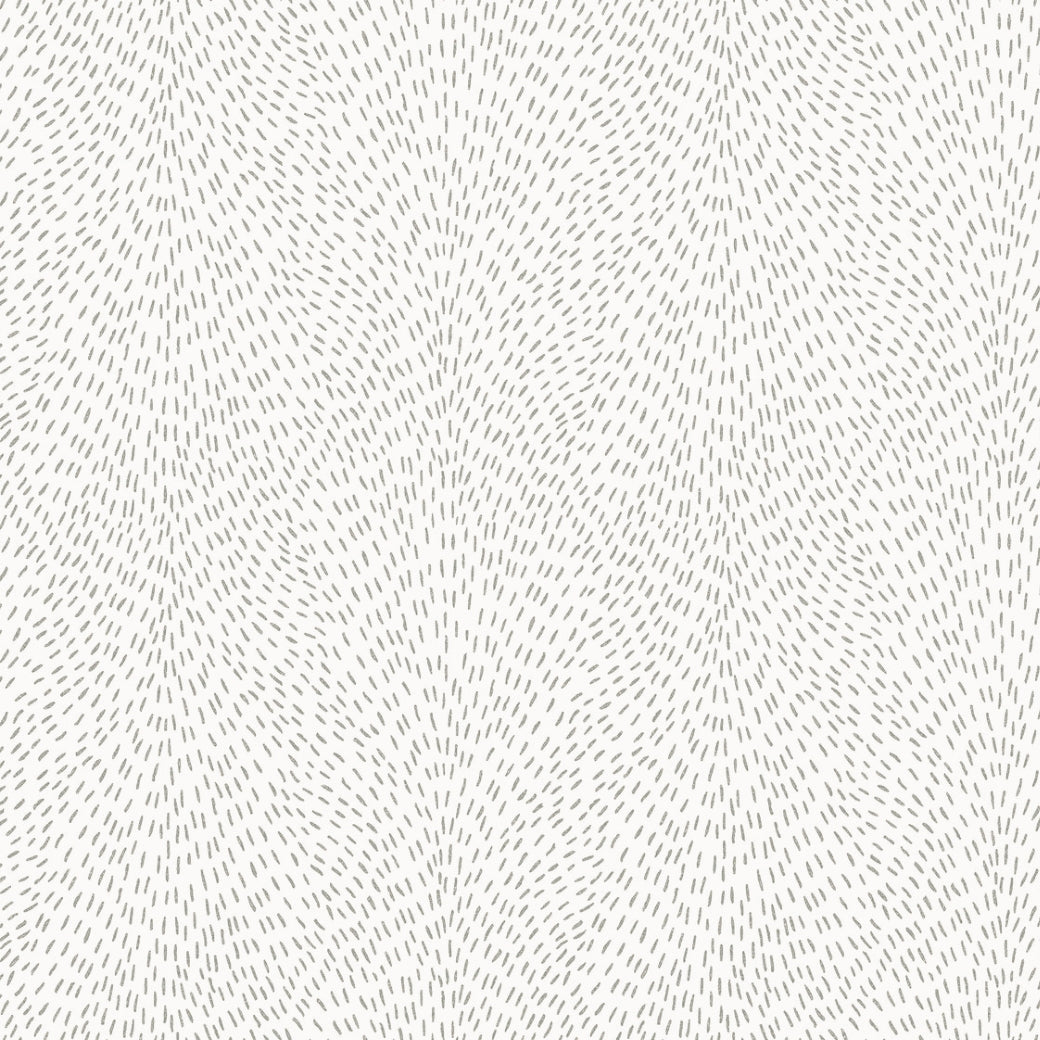 York Wallcoverings Dew Drop White Wallpaper (60 SqFt) features short gray dashed lines in organic, wavy, and radiating patterns on a white background, creating a subtle, delicate texture reminiscent of dew drops.