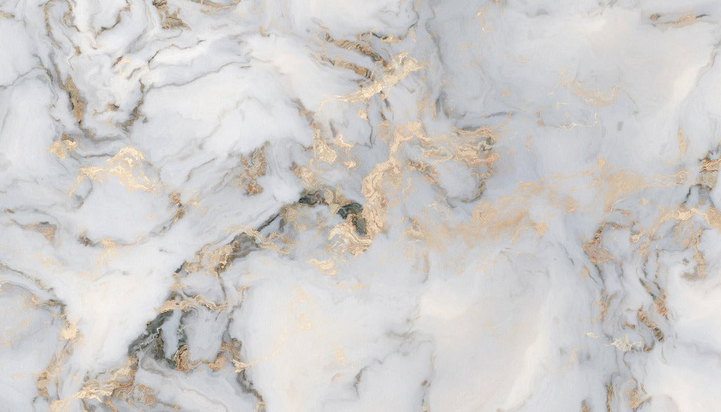 High-resolution image of marble texture with swirling patterns of gray, white, and gold veins, ideal for Decor2Go Wallpaper Mural.