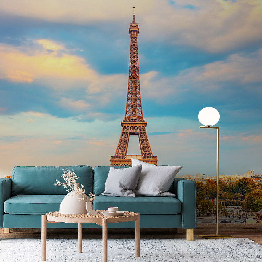 Eiffel Tower Wallpaper Mural in a living room