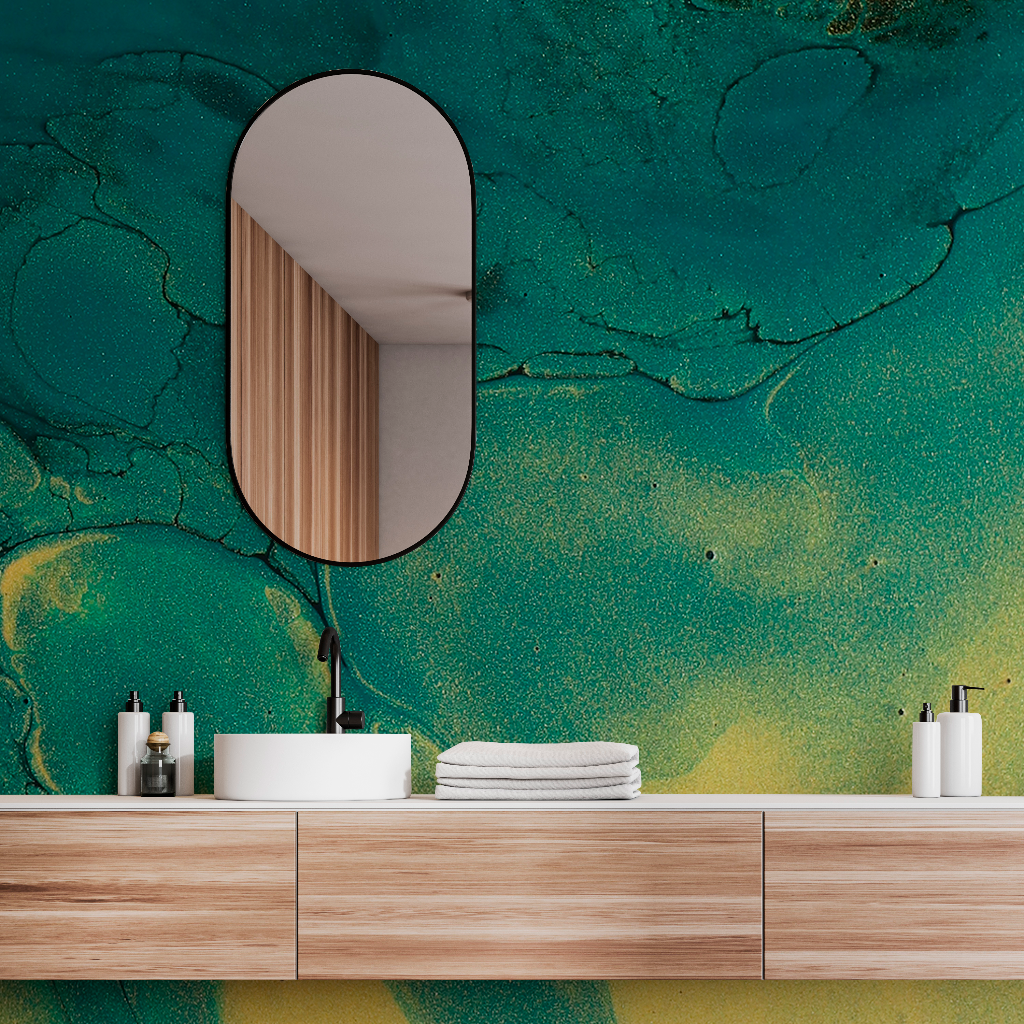 Ethereal Wallpaper Mural in the bathroom turquois