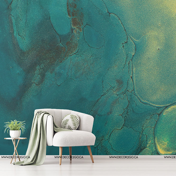 Ethereal Wallpaper Mural in the living room turquois