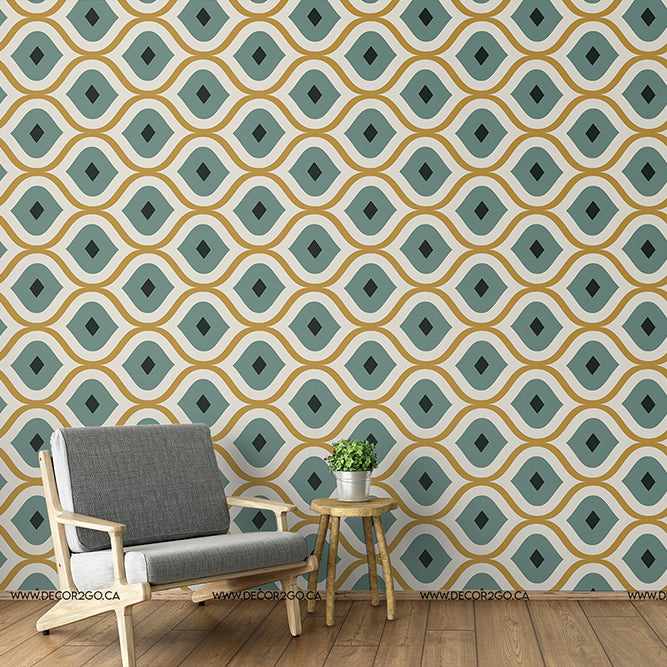 Eye-Catching Retro Wallpaper Mural in the living room