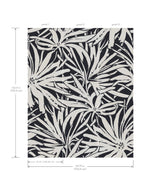 Floral Canopy Black Wallpaper Mural by York Wallcoverings features large abstract leaf patterns in black and off-white, split into panels 1–3. Ideal for a feature wall, it measures 122.4" H x 99.75" W.