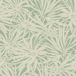 Floral Canopy Olive Wallpaper by York Wallcoverings features abstract cream leaves and flowers on a muted green background, creating a seamless tropical design—ideal for non-woven, floral wallpaper looks. Covers 60 SqFt.