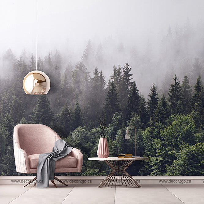 Foggy Forest Wallpaper Mural in the living room 