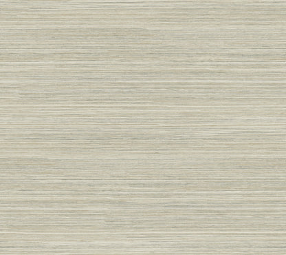 A close-up view of a textured surface featuring horizontal lines in various shades of light gray and off-white, creating a subtle striped pattern. The look mimics natural fibers or woven fabric, offering a natural aesthetic perfect for any space. Ideal for easy installation as York Wallcoverings Fountain Grass Camel Wallpaper Brown (60 Sq.Ft.).