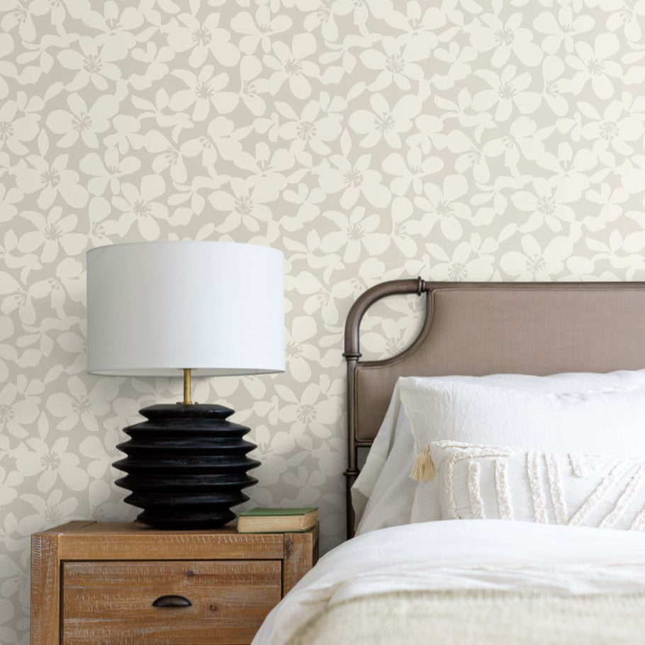 Natural design bedroom furniture with floral wallpaper